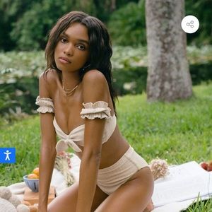 Montce Swim Beige Wide Rib Mama Sleeves Bikini Top